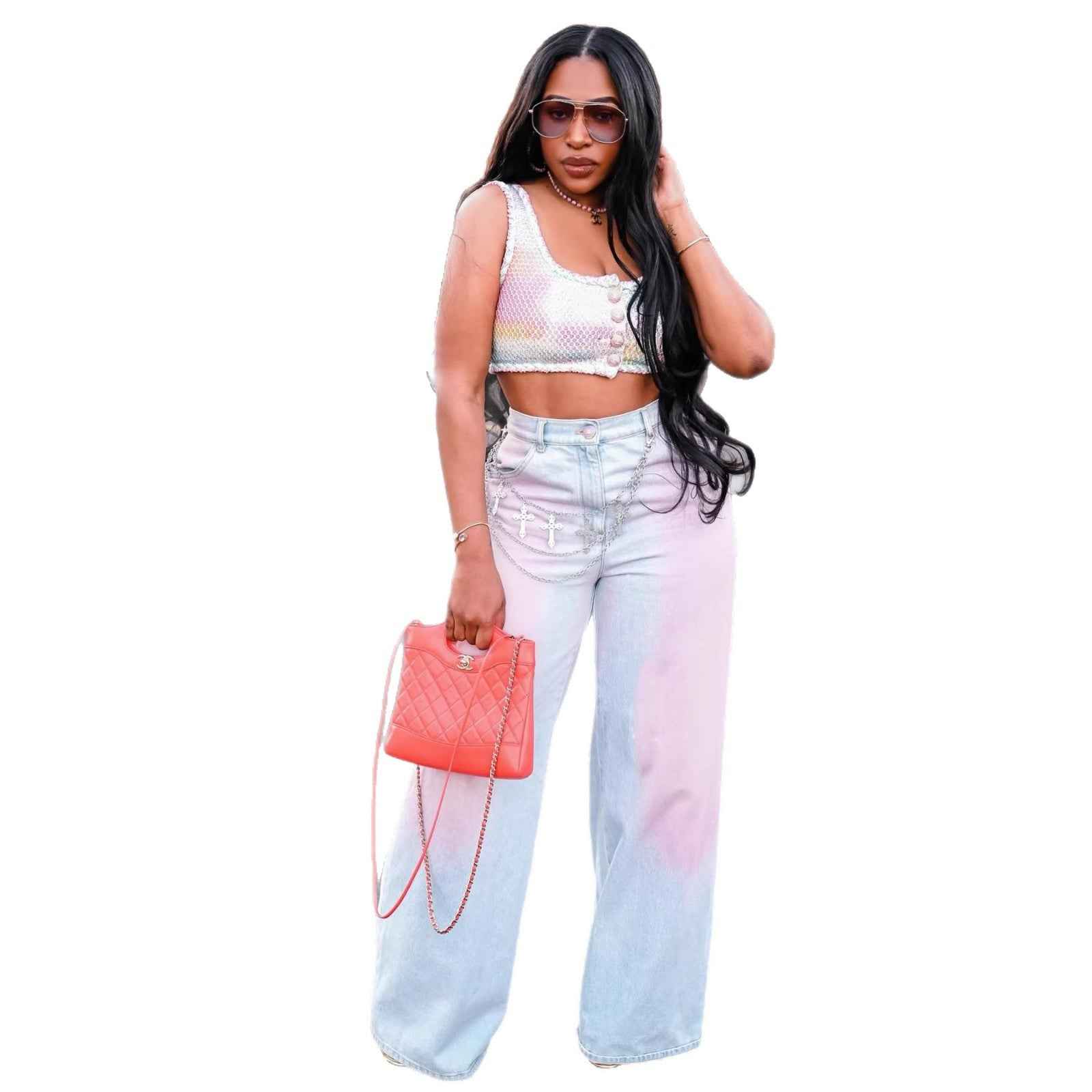 Fashion Gradient Blush Denim Pants - MODALIFE