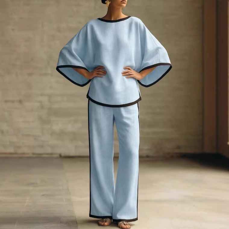 Round neck loose bat sleeves two-piece set - MODALIFE