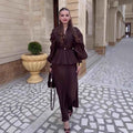 Chic V-Neck Fitted Long Sleeve Cardigan Top with High-Waisted Skirt Set for Women - MODALIFE