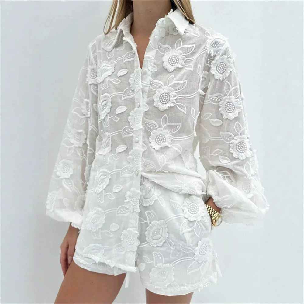 Embroidered shirt shorts set - MODALIFE