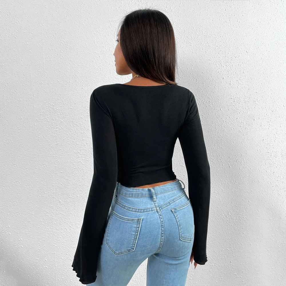 Ladies' elegant style T-shirt for spring and summer new style, slim fit short cut with slanted collar, solid color top - MODALIFE