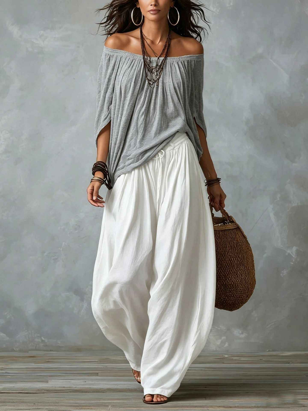 Fashion One-Shoulder T-Shirt with Wide-Leg Pants Set for Women, Elegant Two-Piece Long Sleeve Casual Outfit - MODALIFE