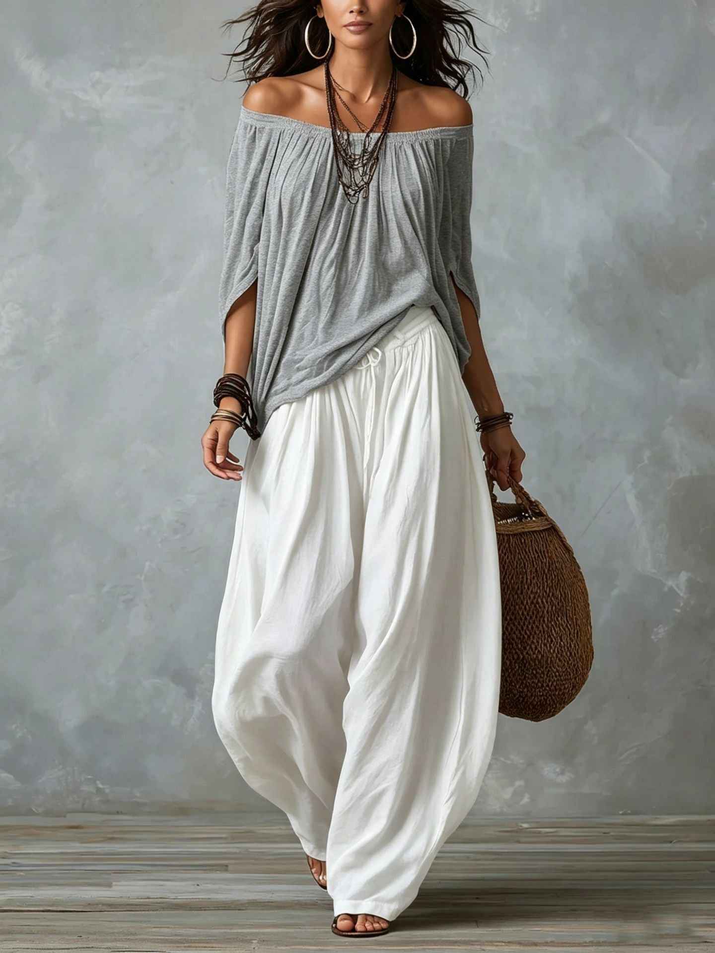 Fashion One-Shoulder T-Shirt with Wide-Leg Pants Set for Women, Elegant Two-Piece Long Sleeve Casual Outfit - MODALIFE