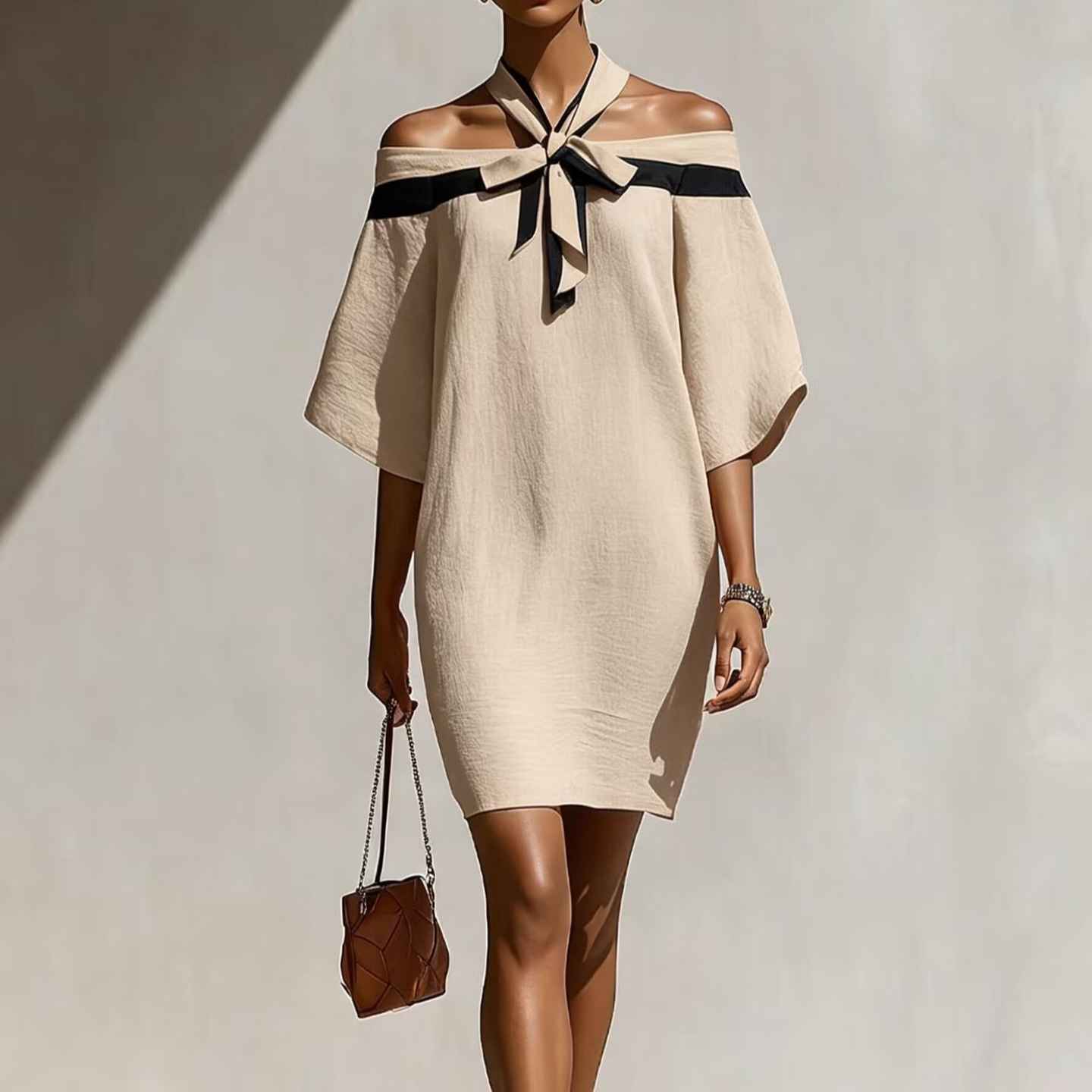 One shoulder bow collar dress - MODALIFE