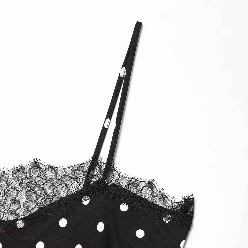 Vintage lace polka dot long camisole skirt