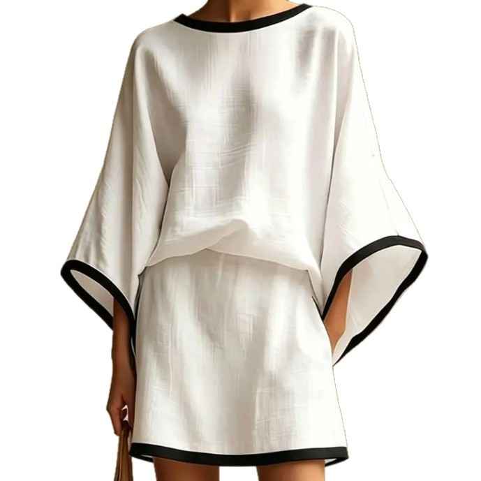 Cotton Linen Casual Batwing Sleeve Top and Skirt Two-Piece Set for Women - MODALIFE