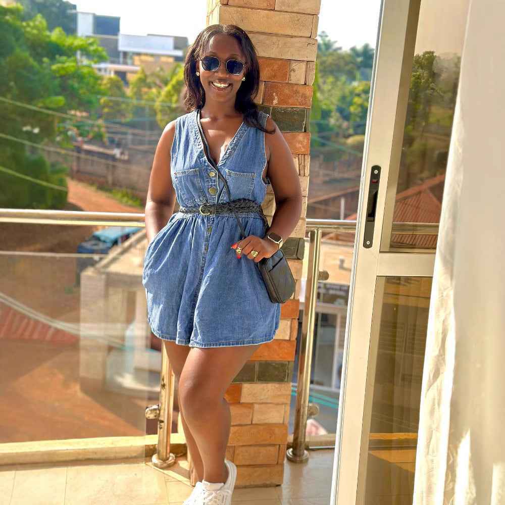 Casual Double Pocket Button-Up Mini Sleeveless Denim Dress