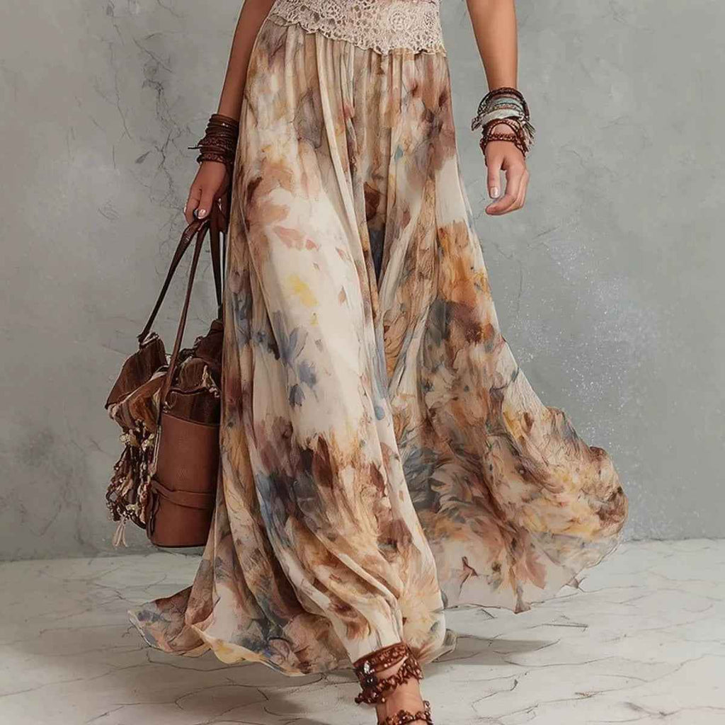 French Vintage Painted Floral Backless Strapless Summer Beach Vacation Long Dress - MODALIFE