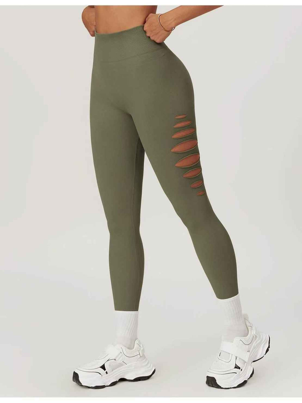 Style High Elastic Side Cut-Out Seamless Knit Butt-Lifting Fitness Pants Women High Waist Slim Yoga Pants Running Sports Long Pants