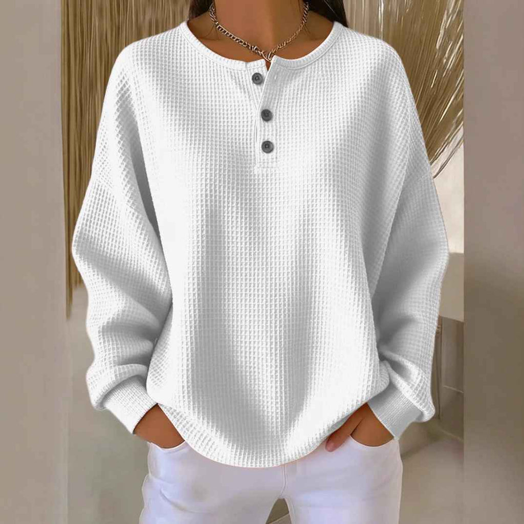 Round neck solid color pullover loose top - MODALIFE