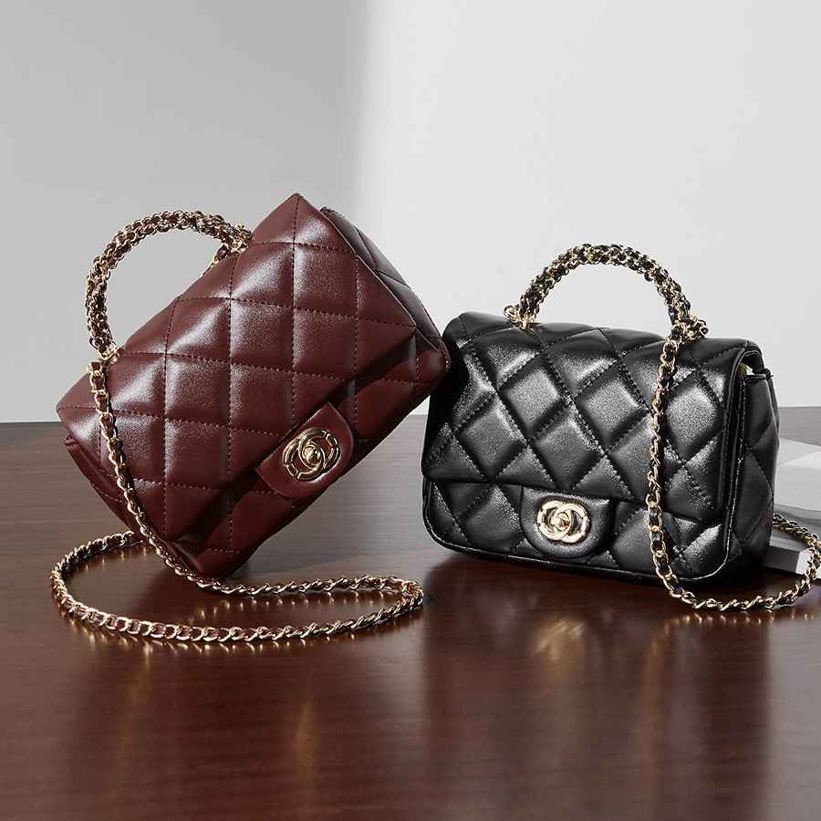 Metal chain diamond grid handbag - MODALIFE