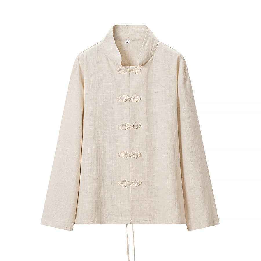 Cotton and linen long sleeved shirt+wide leg pants set
