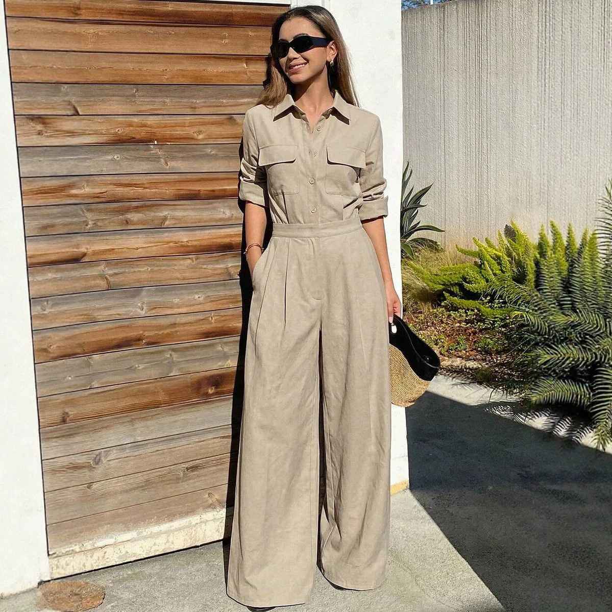 Women's collar long sleeved jumpsuit - MODALIFE