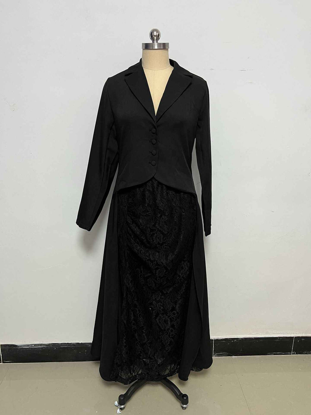 Chic Lace Suit Collar Two-Piece Long Sleeve Dress for Women - MODALIFE