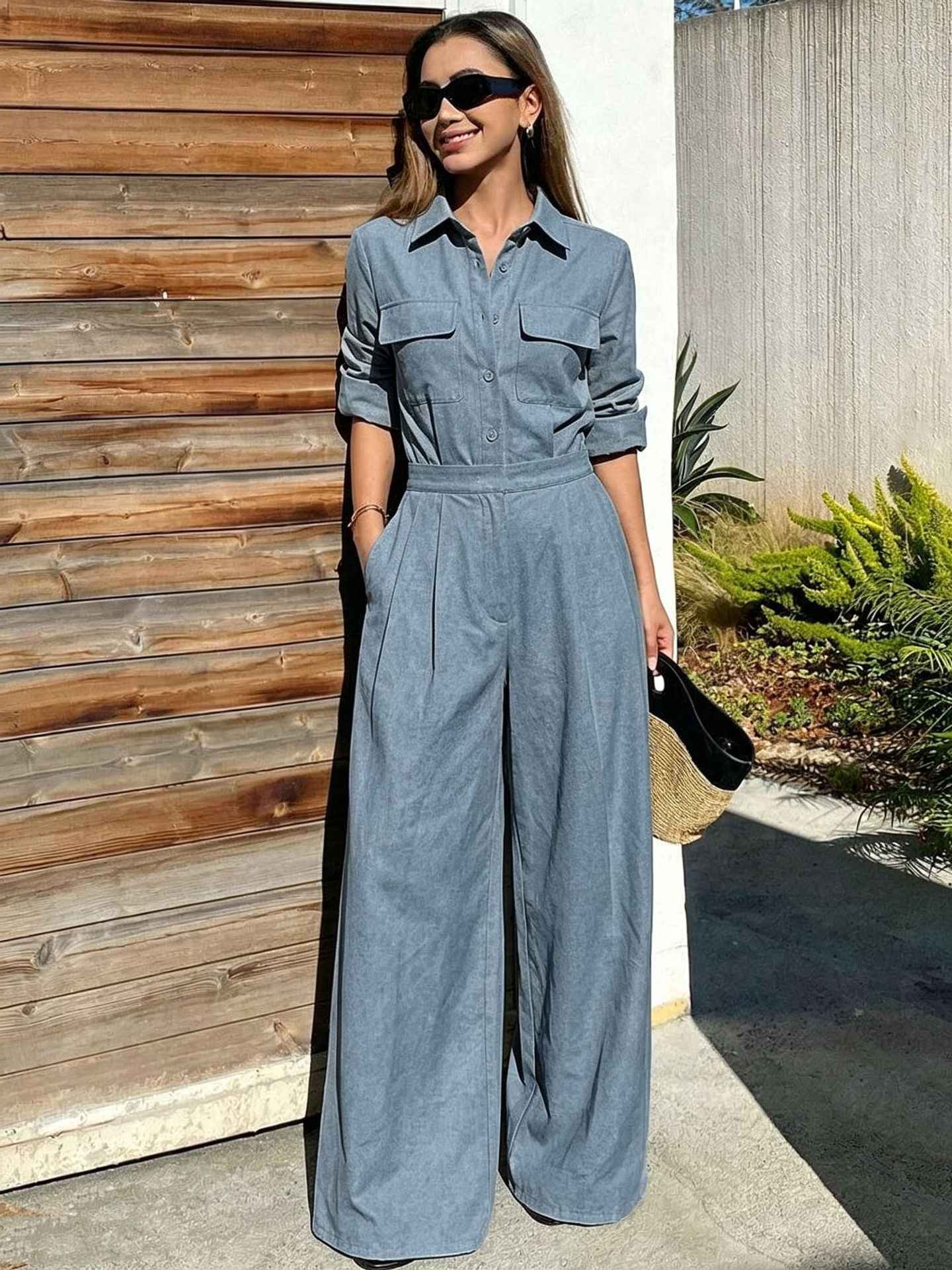 Women's collar long sleeved jumpsuit - MODALIFE