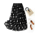 Black Polka Dot Silk Skirt for Women, Lightweight Chiffon Satin Beach Skirt with Floral Pattern - MODALIFE