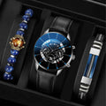 Casual Business Men's Leather Watch with Calendar and Three-Eye Design, Quartz Wristwatch Set - MODALIFE