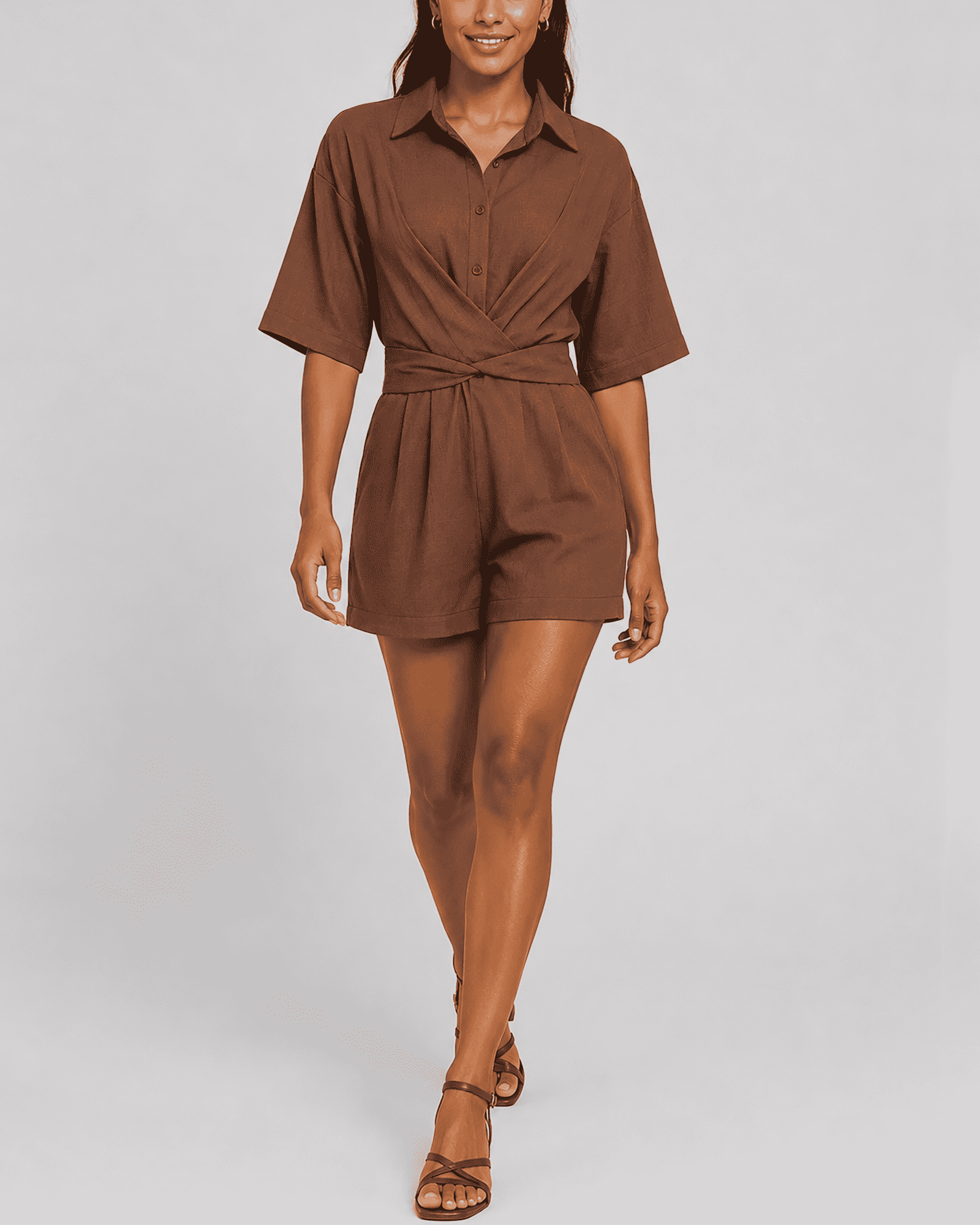 Women's Fashion Cross Back Tie Collar Loose One-Piece Suit - MODALIFE