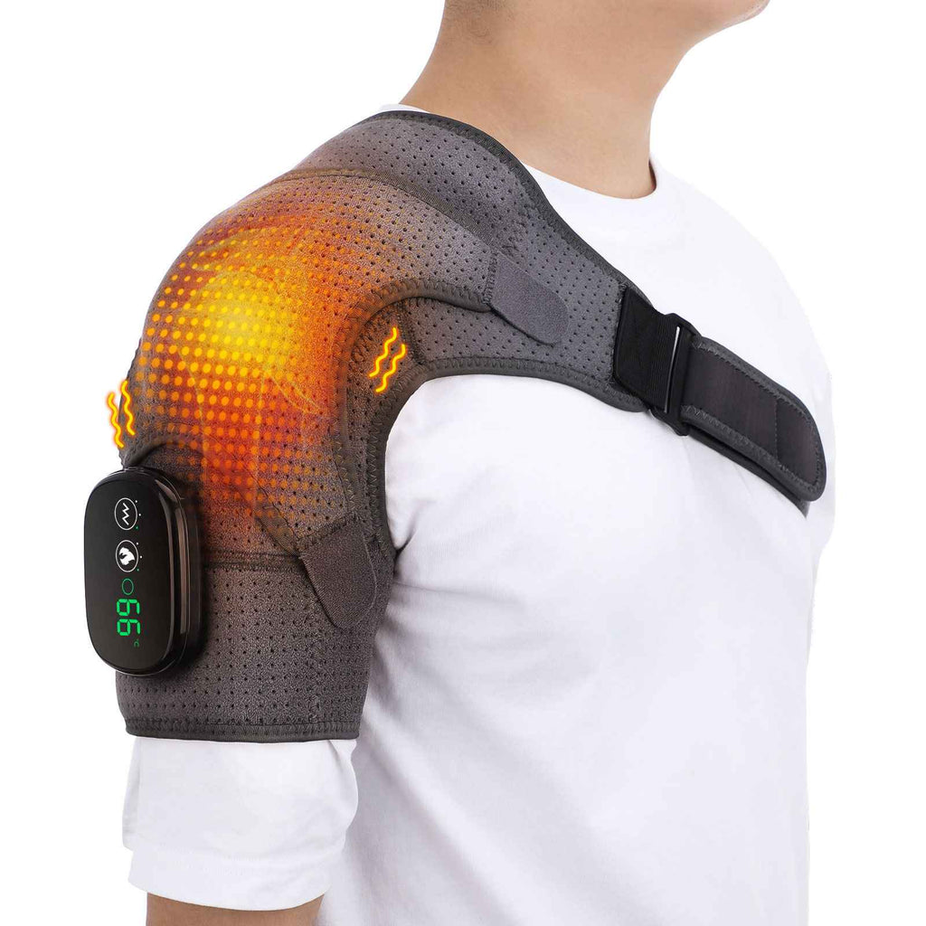 Massage Shoulder Support with Touchscreen Controller, Rechargeable Vibrating Heat Therapy Shoulder Massager Belt - MODALIFE