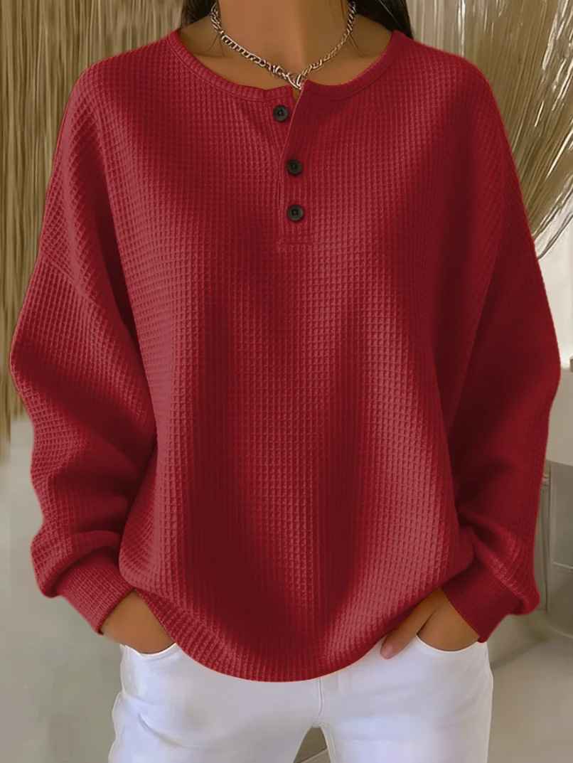 Round neck solid color pullover loose top - MODALIFE