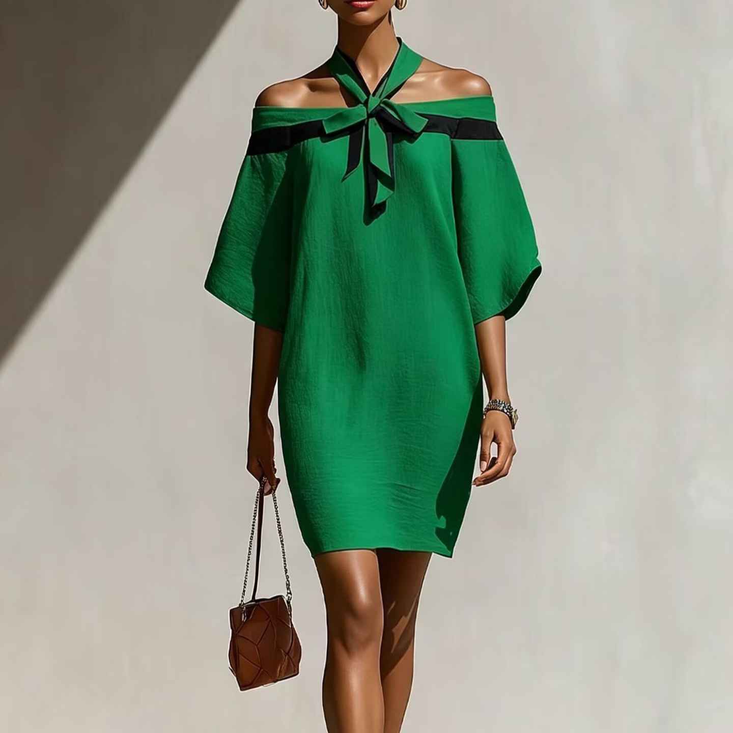 One shoulder bow collar dress - MODALIFE