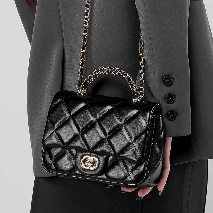 Metal chain diamond grid handbag - MODALIFE
