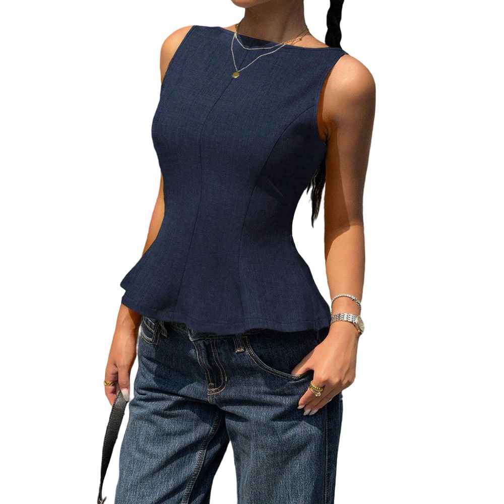 Sleeveless Fitted Top for Women with Ruffle Hem, Backless Bow Tie, Office Casual Versatile Style - MODALIFE