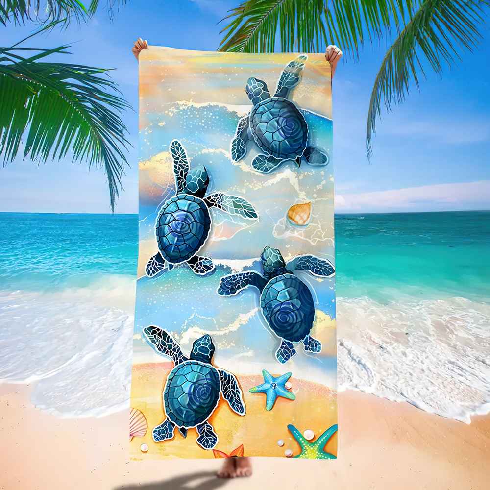Ocean Turtle Pattern Beach Towel Ultra-Fine Fiber Quick-Dry Double-Sided Fleece Bath Towel Sand Blanket