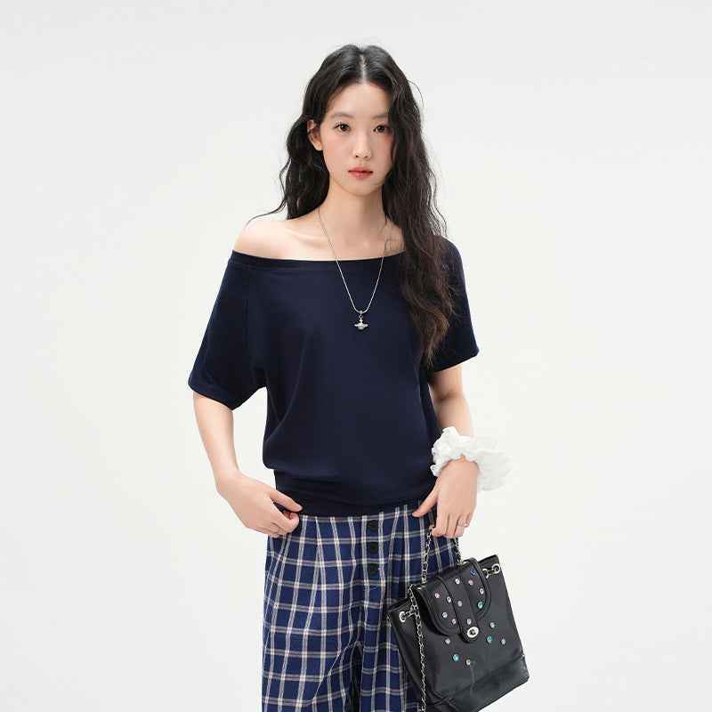 One-Shoulder Slash Neck Sleeveless T-Shirt for Women, Loose Casual Top