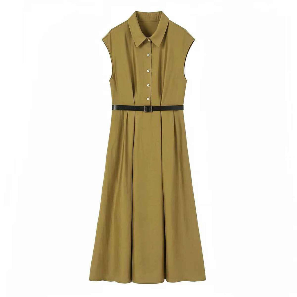 Elegant waist with waistband sleeveless dress