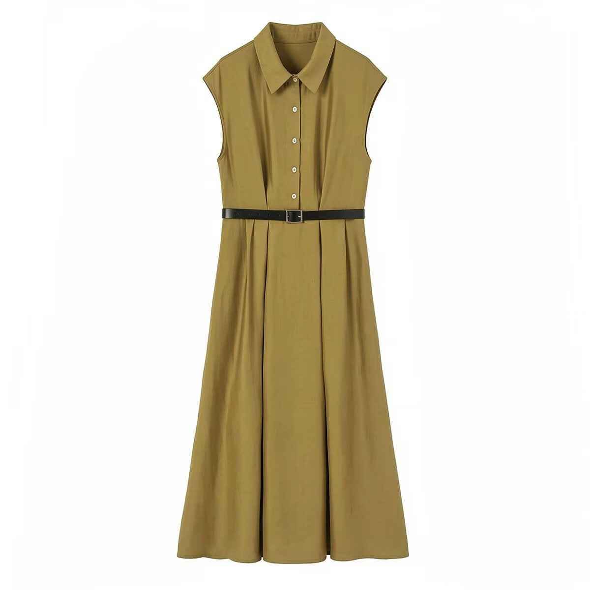 Elegant waist with waistband sleeveless dress