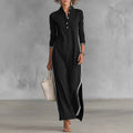 Long skirt women's simple white rolled edge button neck hoodie dress - MODALIFE