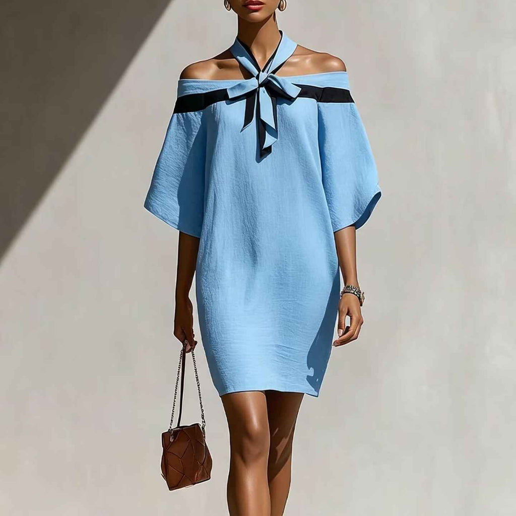 One shoulder bow collar dress - MODALIFE