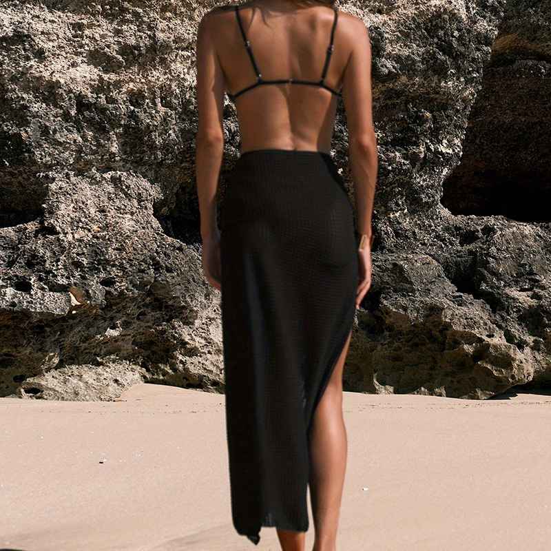 Solid Color Floral Wrap Bikini Swimwear Mesh Sexy Swimsuit Women's Split Beach Dress - MODALIFE