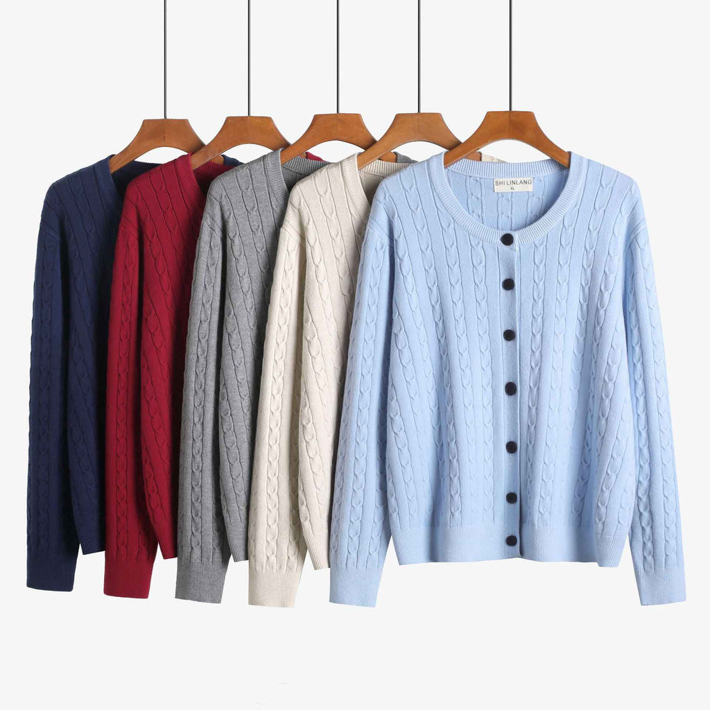 Retro Style Knit Cardigan Sweater Coat for Women, Casual Office Wear, Oversized Fit, Long Sleeve, Pullover Design - MODALIFE