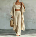 Loose cardigan short strap high waist wide leg pants set - MODALIFE