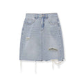 Mid waist perforated casual denim skirt