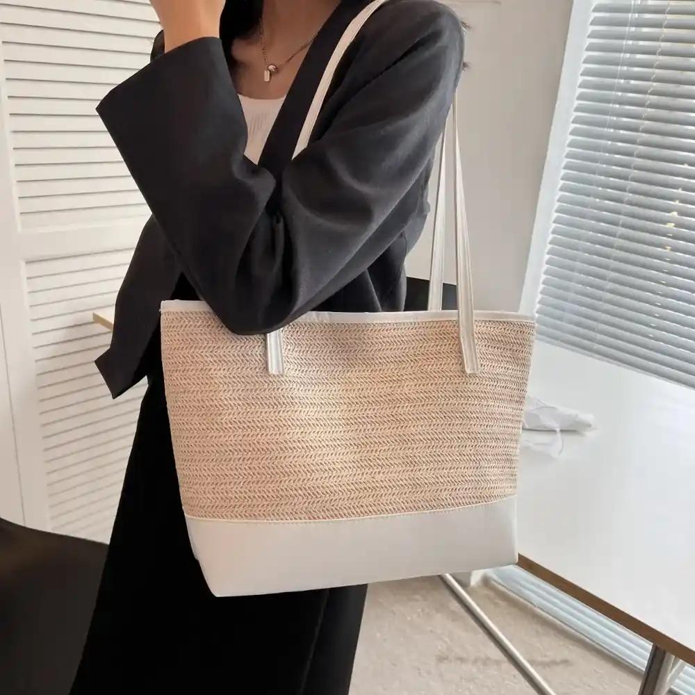 Straw Weave Leather Strap Tote Bag - MODALIFE