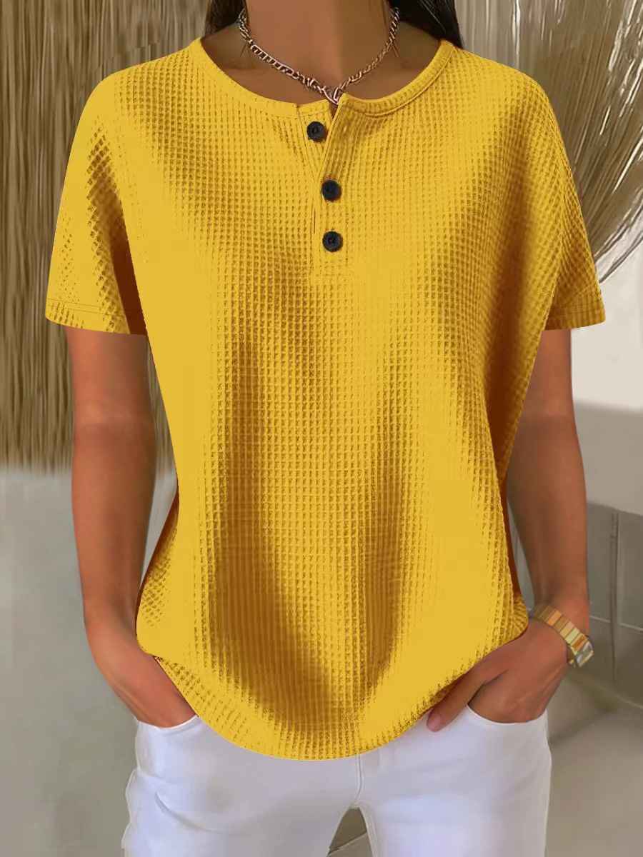 Round neck solid color pullover loose top - MODALIFE