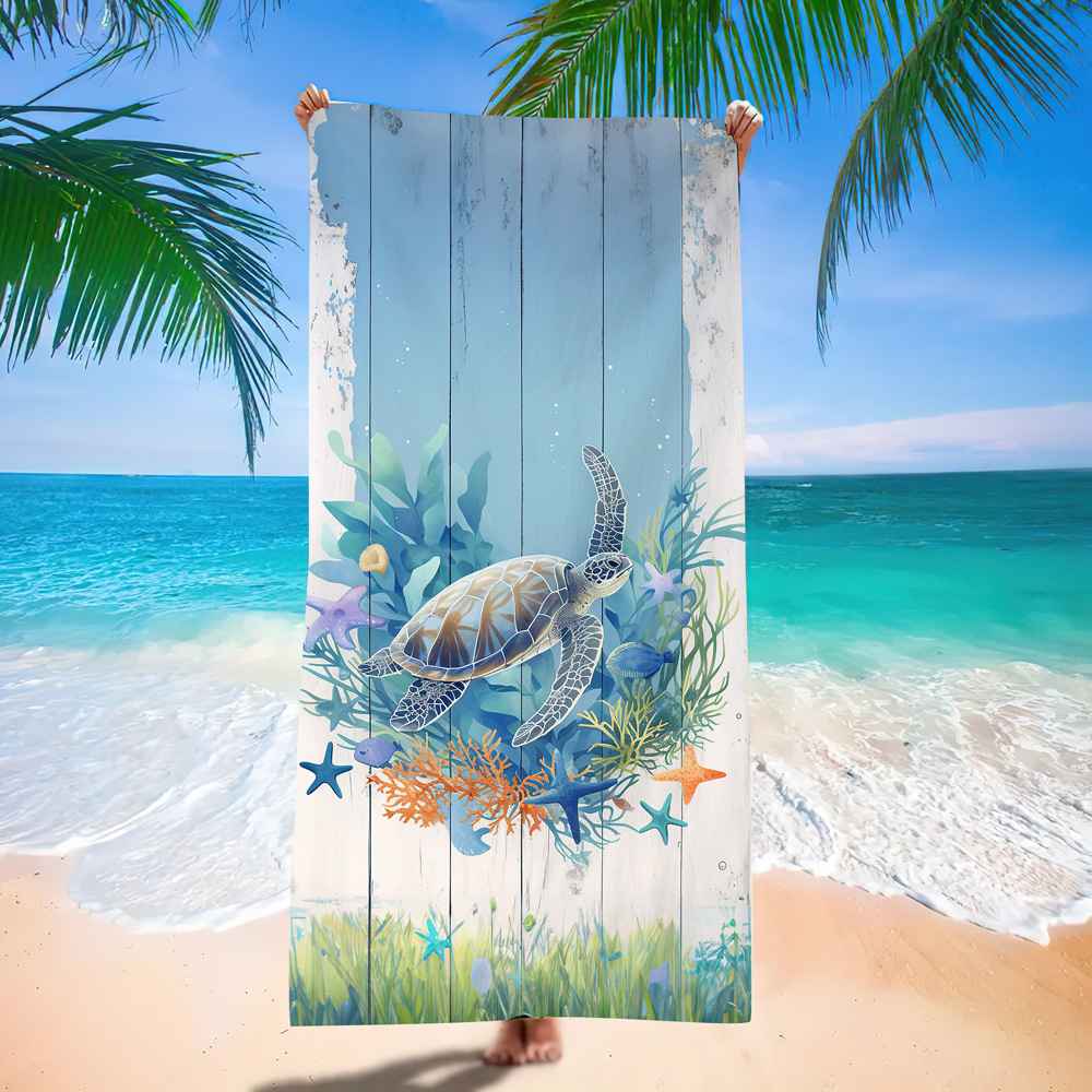 Ocean Turtle Pattern Beach Towel Ultra-Fine Fiber Quick-Dry Double-Sided Fleece Bath Towel Sand Blanket