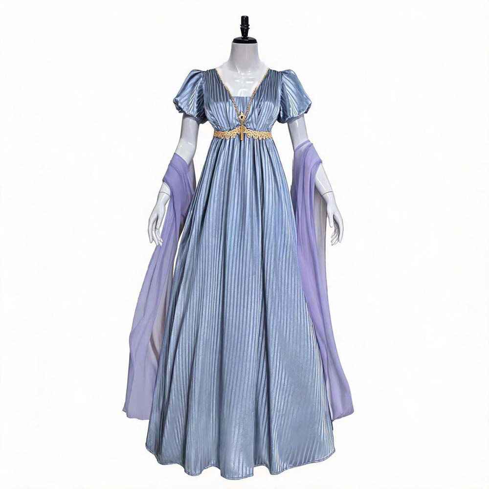 Bridgerton Cosplay Dress Renaissance Vintage V-Neck Dress Victorian Empire Waist Tea-Length Gown - MODALIFE