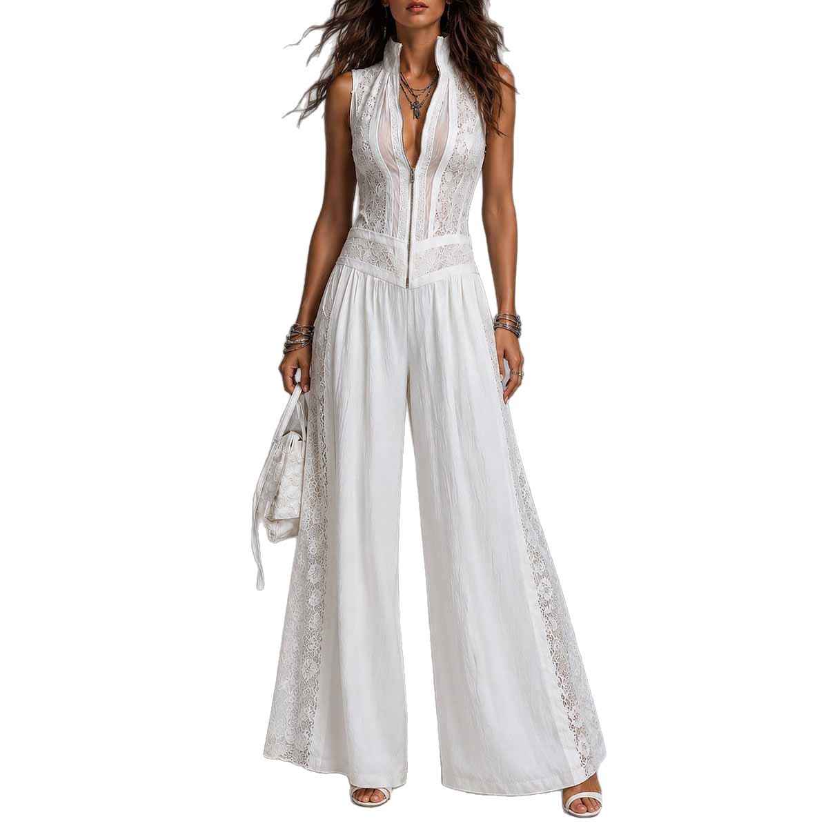 Sleeveless lace patchwork jumpsuit - MODALIFE