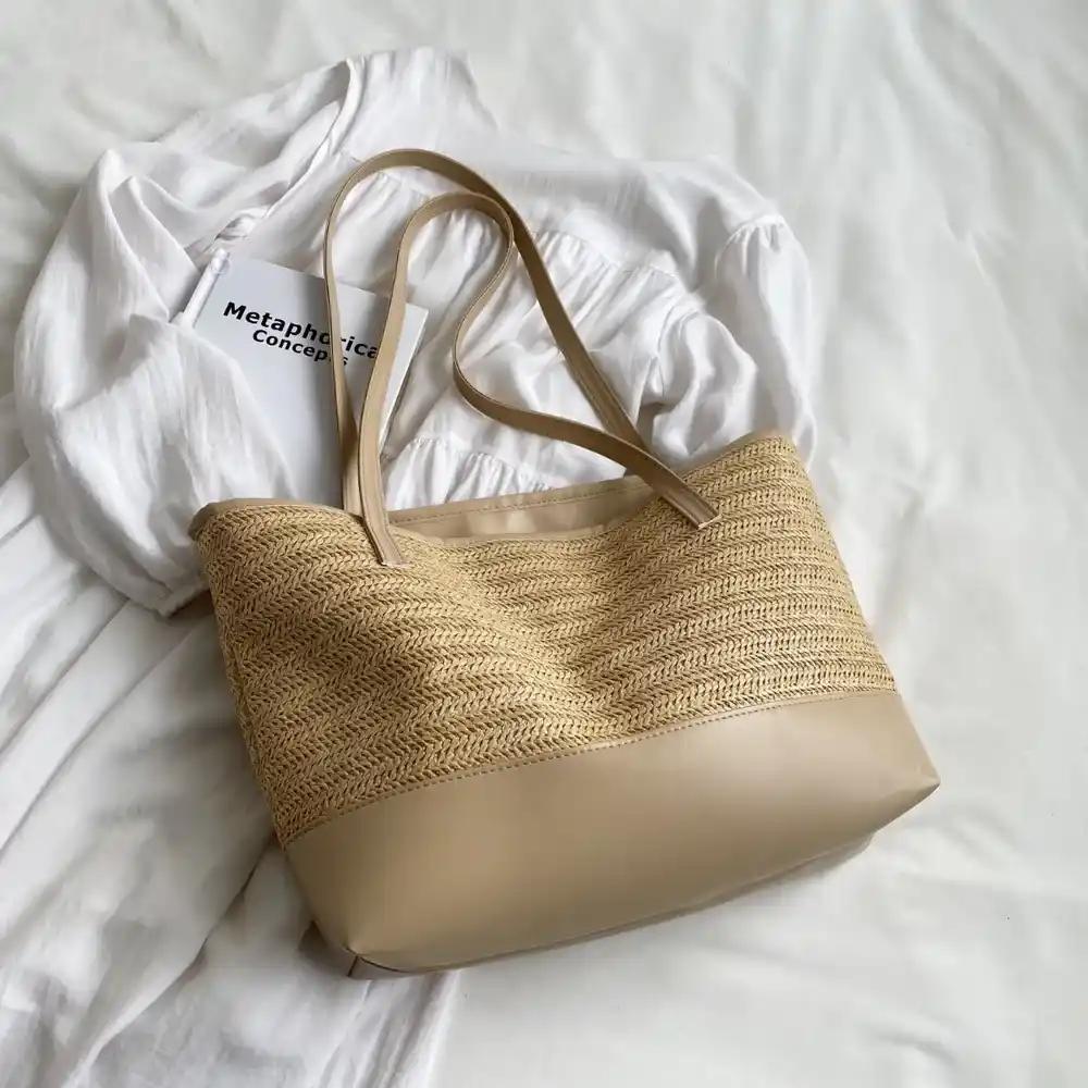Straw Weave Leather Strap Tote Bag - MODALIFE