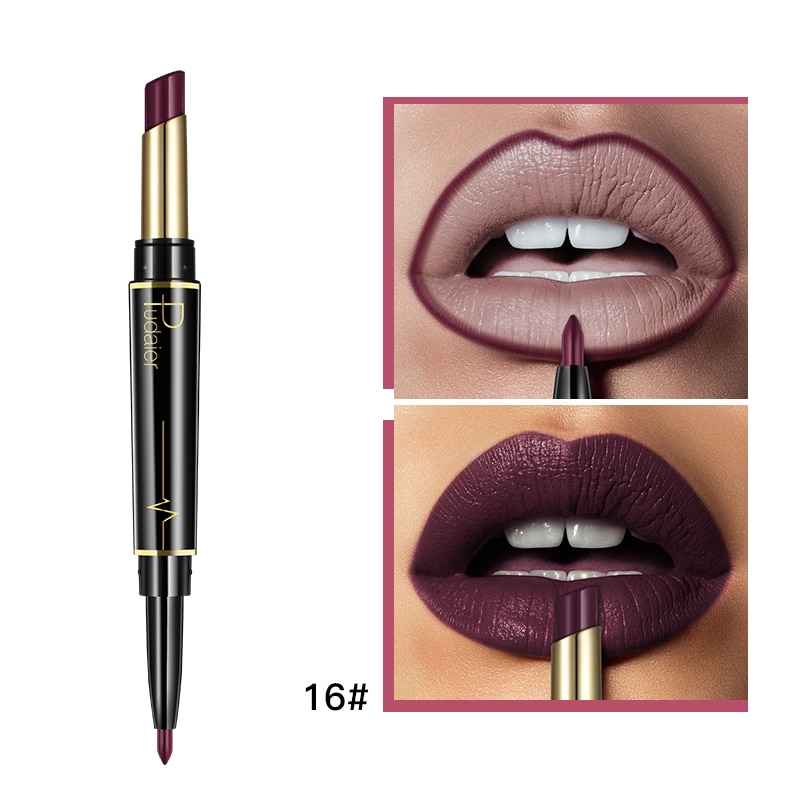 Matte Lipstick Wateproof Double Ended Long Lasting Lipsticks Brand Lip Makeup Cosmetics Nude Dark Red Lips Liner Pencil - MODALIFE
