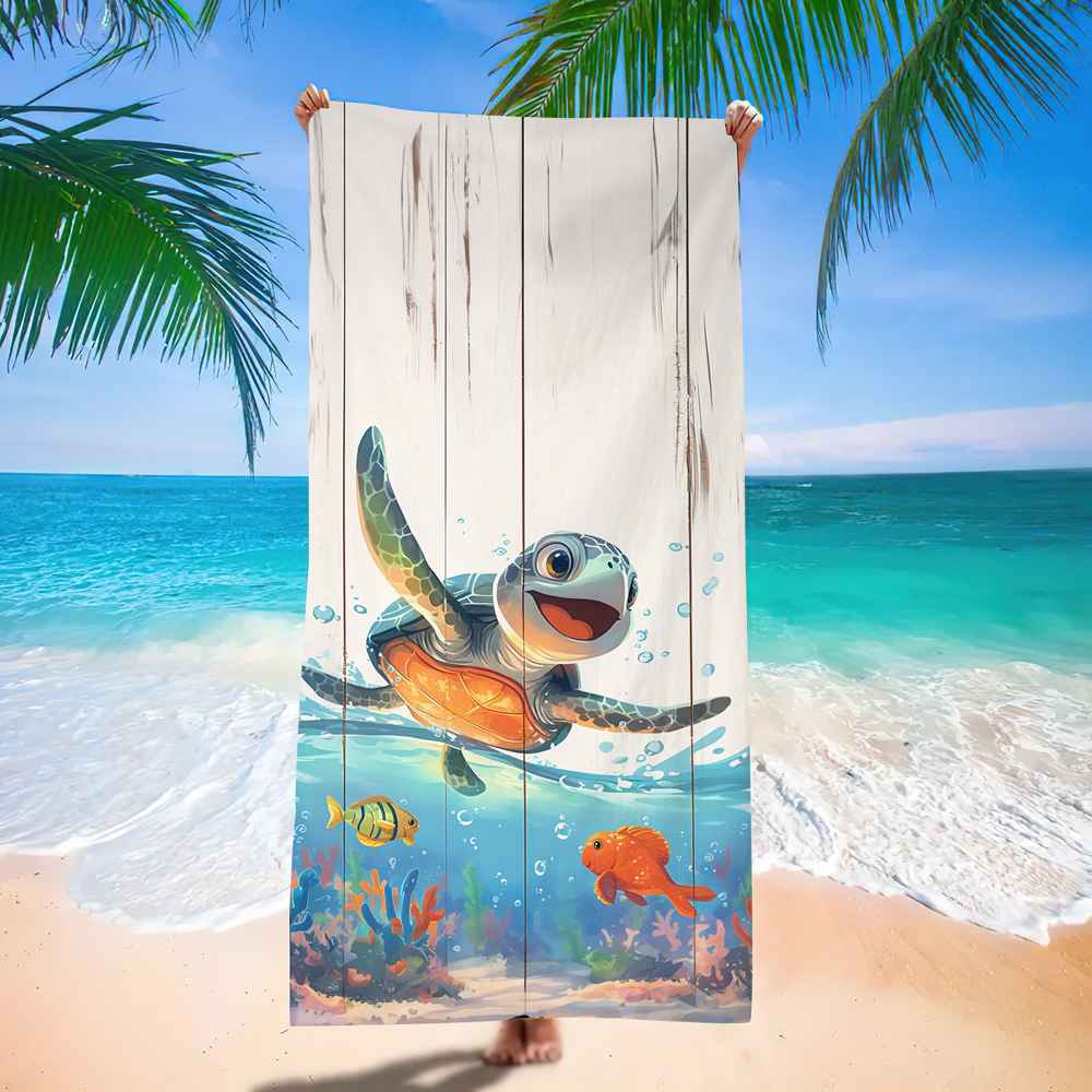 Ocean Turtle Pattern Beach Towel Ultra-Fine Fiber Quick-Dry Double-Sided Fleece Bath Towel Sand Blanket