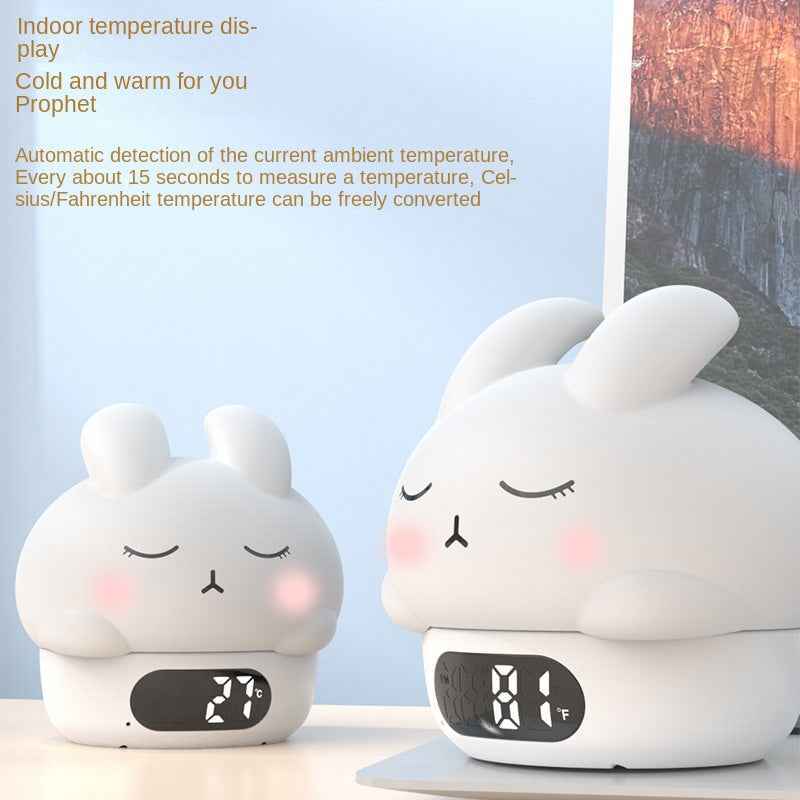 Cute Bunny Alarm Clock, Glow-in-the-Dark Ambient Clock, Silicone Desk Clock for Bedroom Nightstand, Home Night Light, Kids Alarm Clock