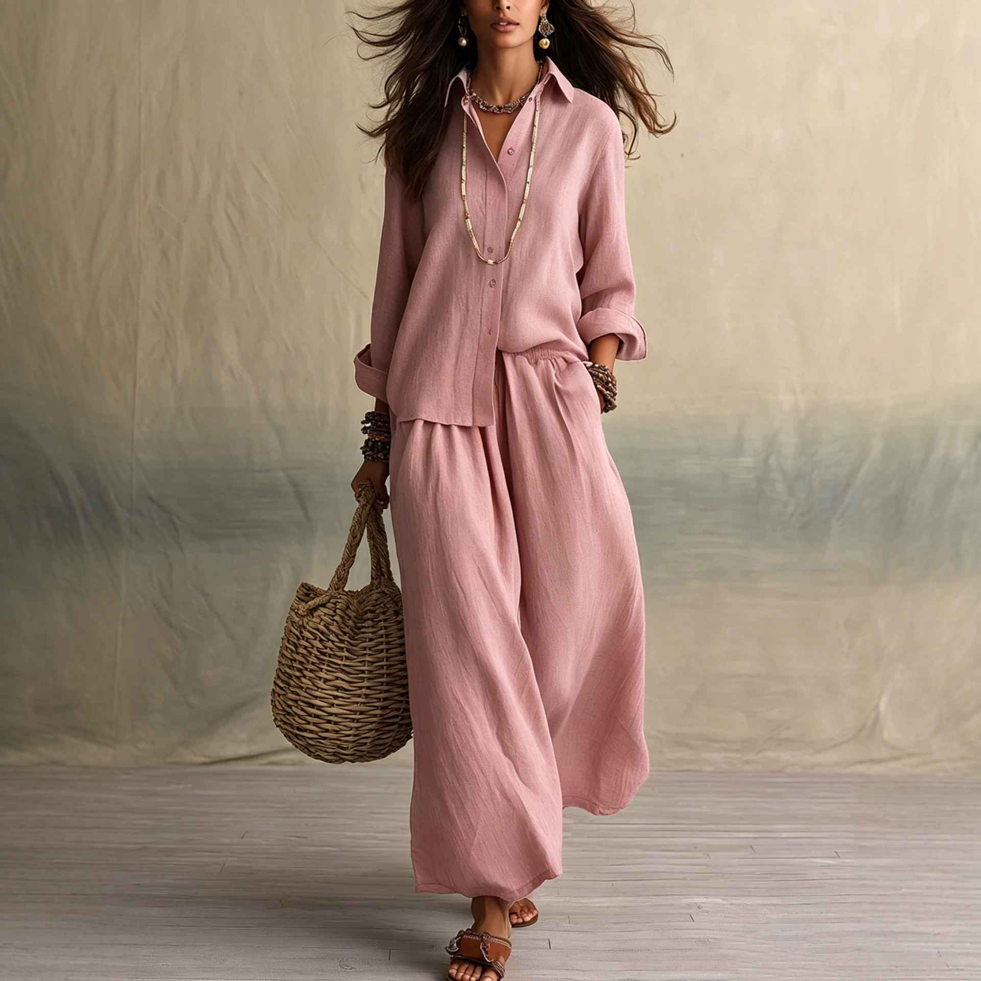 Summer High-End Shirt Collar Outfit Loose Cotton Linen Women's Set - MODALIFE