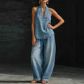 V-neck sleeveless top straight leg pants set - MODALIFE