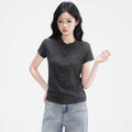 Elegant Half-Open Collar Buttoned Shoulder Design Short Sleeve T-Shirt for Women - MODALIFE