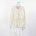 V-neck long sleeved lace up top and shorts two-piece set - MODALIFE
